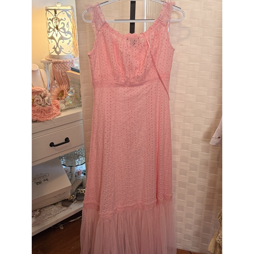 Delia's Dolls Kill Junebug Feels Eyelet Maxi Dress Pink NWT Barbie Cottagecore - Picture 6 of 6